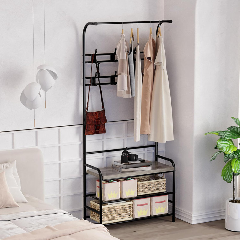 17 Stories Hall Tree Shoe Bench For Entryway Coat Rack Storage Bench 4 In 1 Coat Tree With Bench Storage Shelf And 8 Hooks For Small Spaces Entryway Bedroom Wayfair